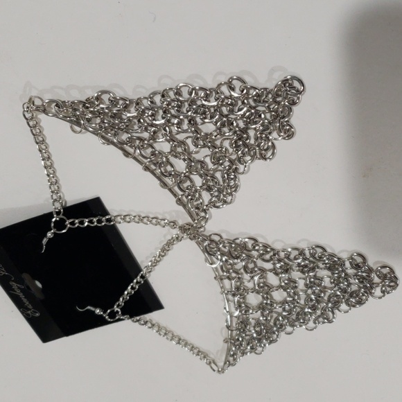 Women Silver tone Chainmail Statement Earrings – Bold Metal Mesh Dangle Earrings - Picture 6 of 8